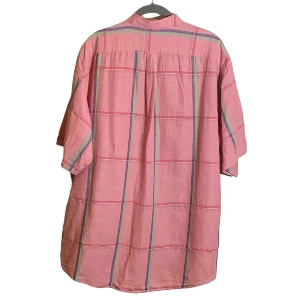 JEZEQUEL FRANCE Cotton Short Sleeve Button Up Shirt Mens Size XL Pink Plaid Golf - Picture 2 of 7